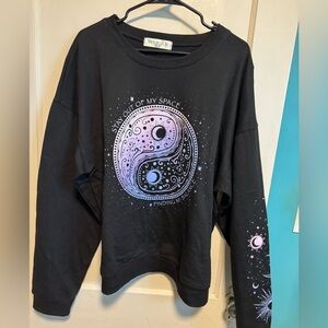 Mystic Life Black Sweatshirt with Yin Yang Design NWOT